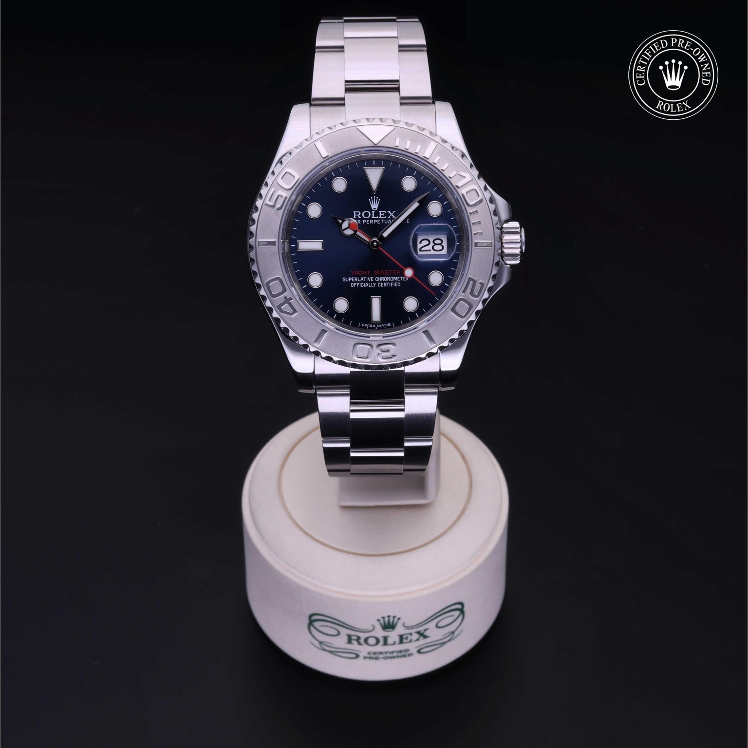 Rolex Certified Pre-owned Yacht-Master M116622-0001 front on black background