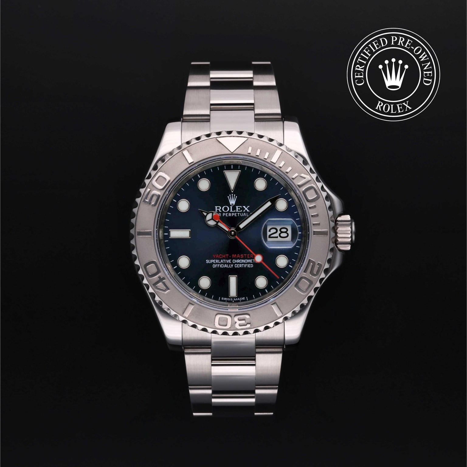 Rolex Certified Pre-owned Yacht-Master M116622-0001 front on black background