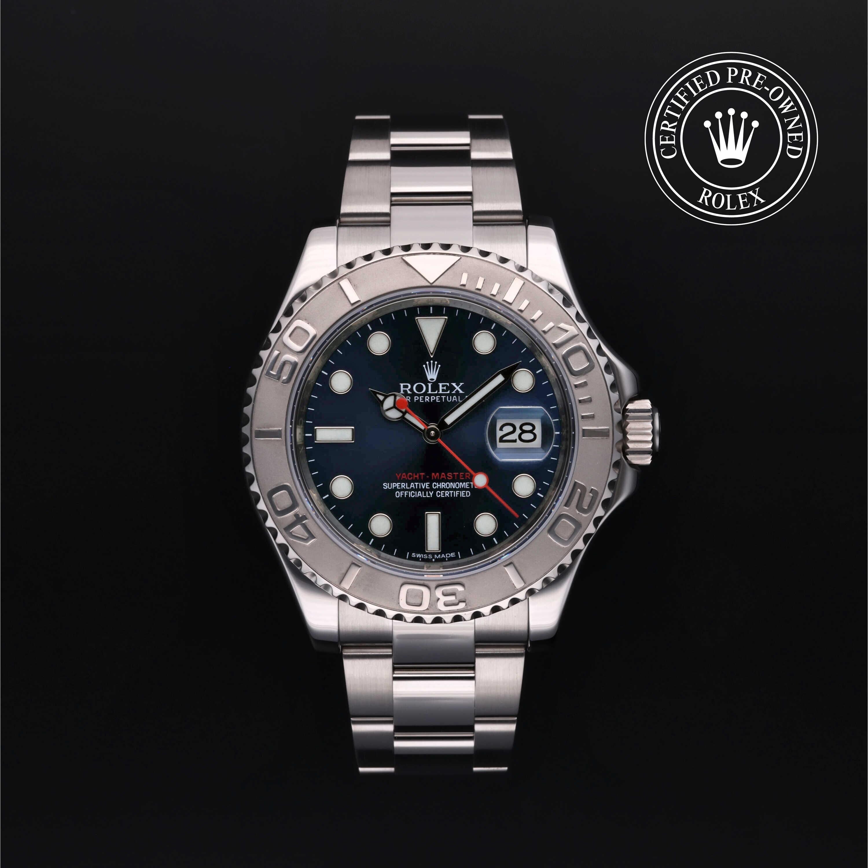 Rolex Certified Pre-owned Yacht-Master M116622-0001 front on black background