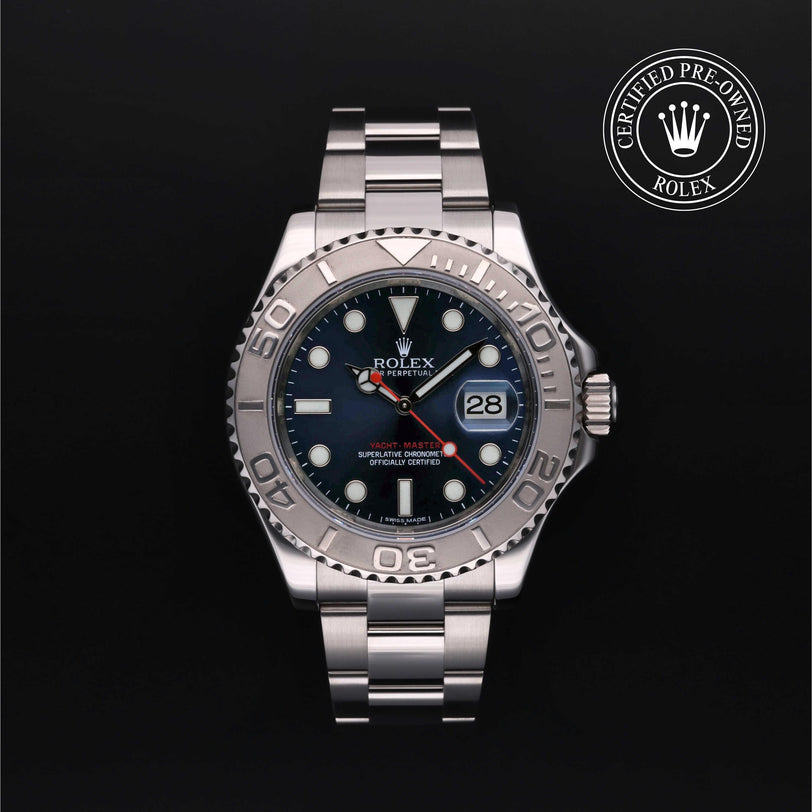 Rolex Certified Pre-owned Yacht-Master M116622-0001 front on black background