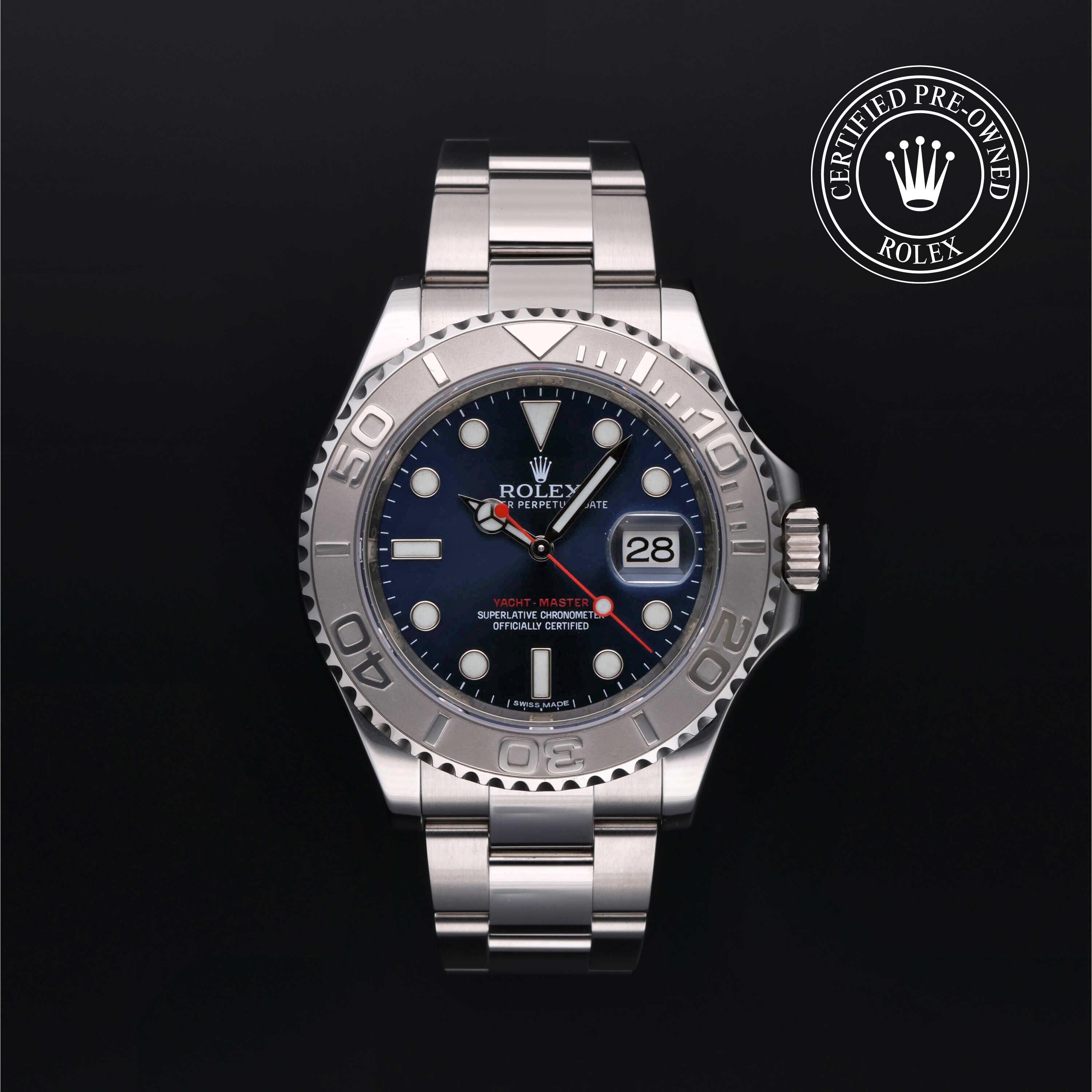 Rolex Certified Pre-owned Yacht-Master M116622-0001 front on black background