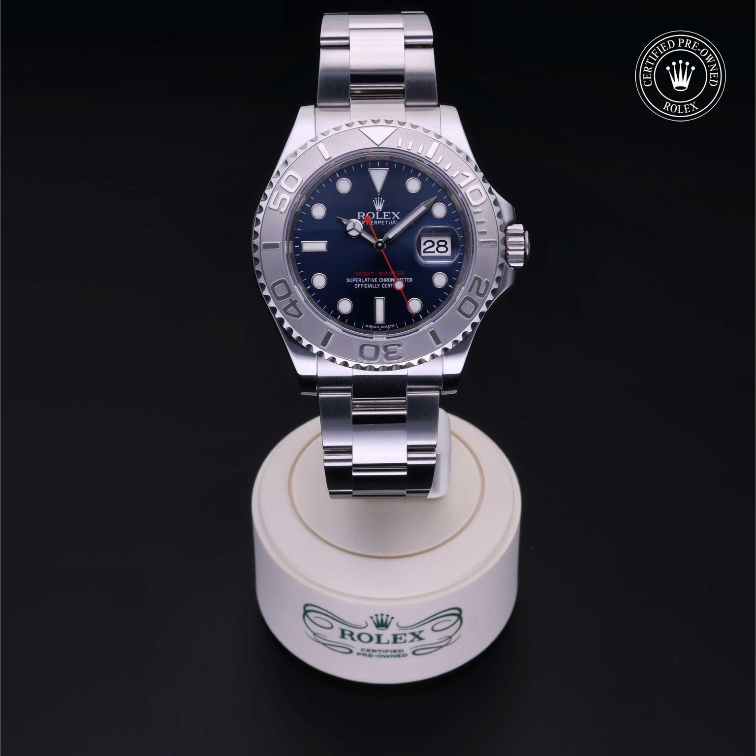 Rolex Certified Pre-owned Yacht-Master M116622-0001 front on black background