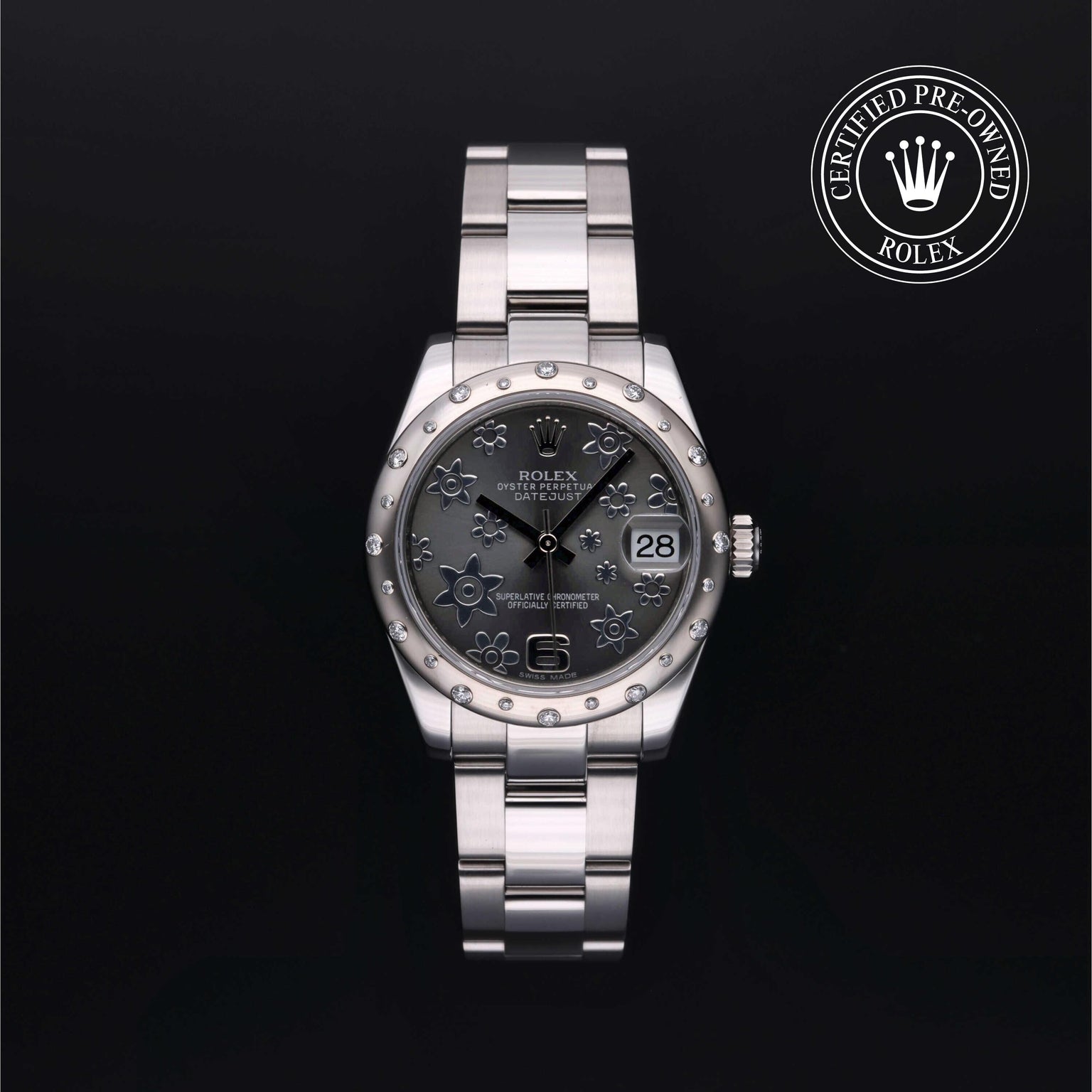 Rolex Certified Pre-owned Lady Datejust M178344-0025 front on black background