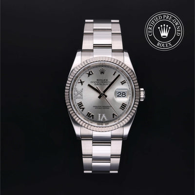 Rolex Certified Pre-owned Datejust M126234-0030 front on black background