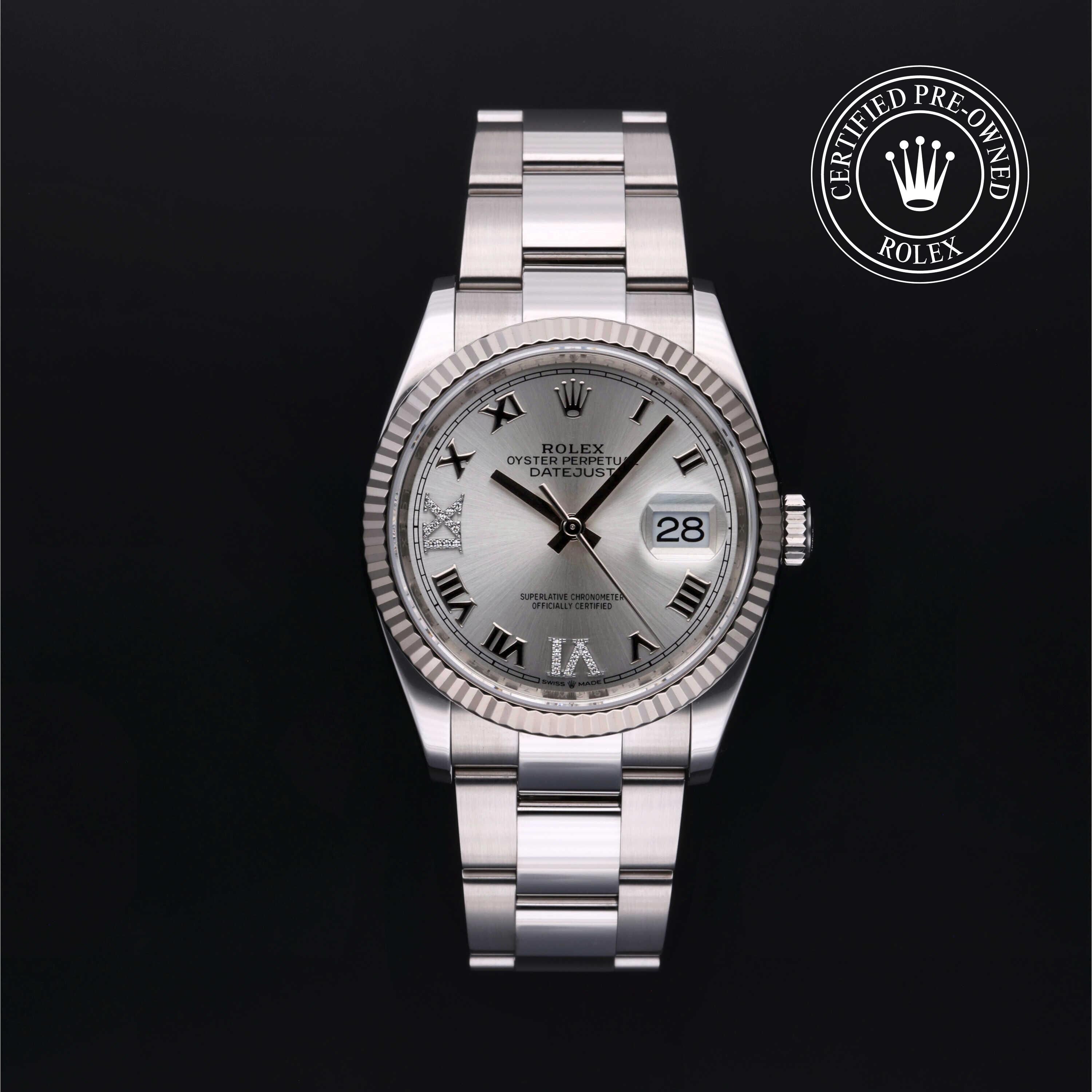 Rolex Certified Pre-owned Datejust M126234-0030 front on black background