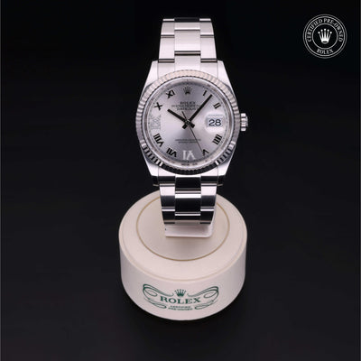 Rolex Certified Pre-owned Datejust M126234-0030 front on black background