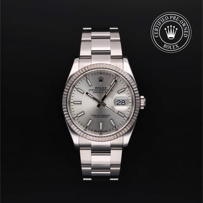 Rolex Certified Pre-owned Datejust M126234-0014 front on black background