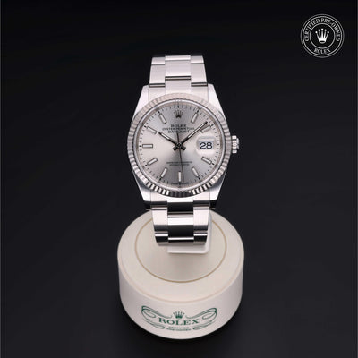 Rolex Certified Pre-owned Datejust M126234-0014 front on black background