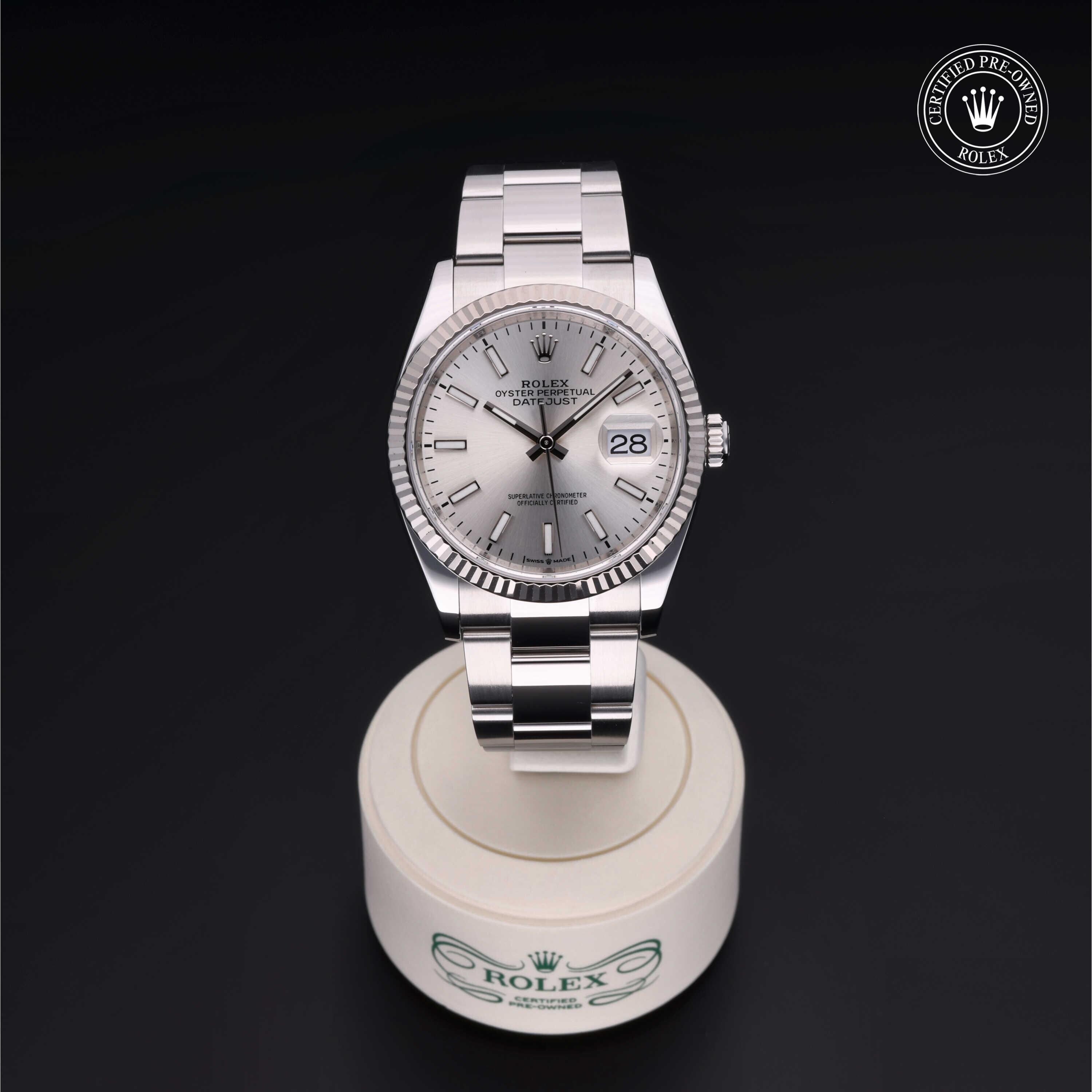 Rolex Certified Pre-owned Datejust M126234-0014 front on black background