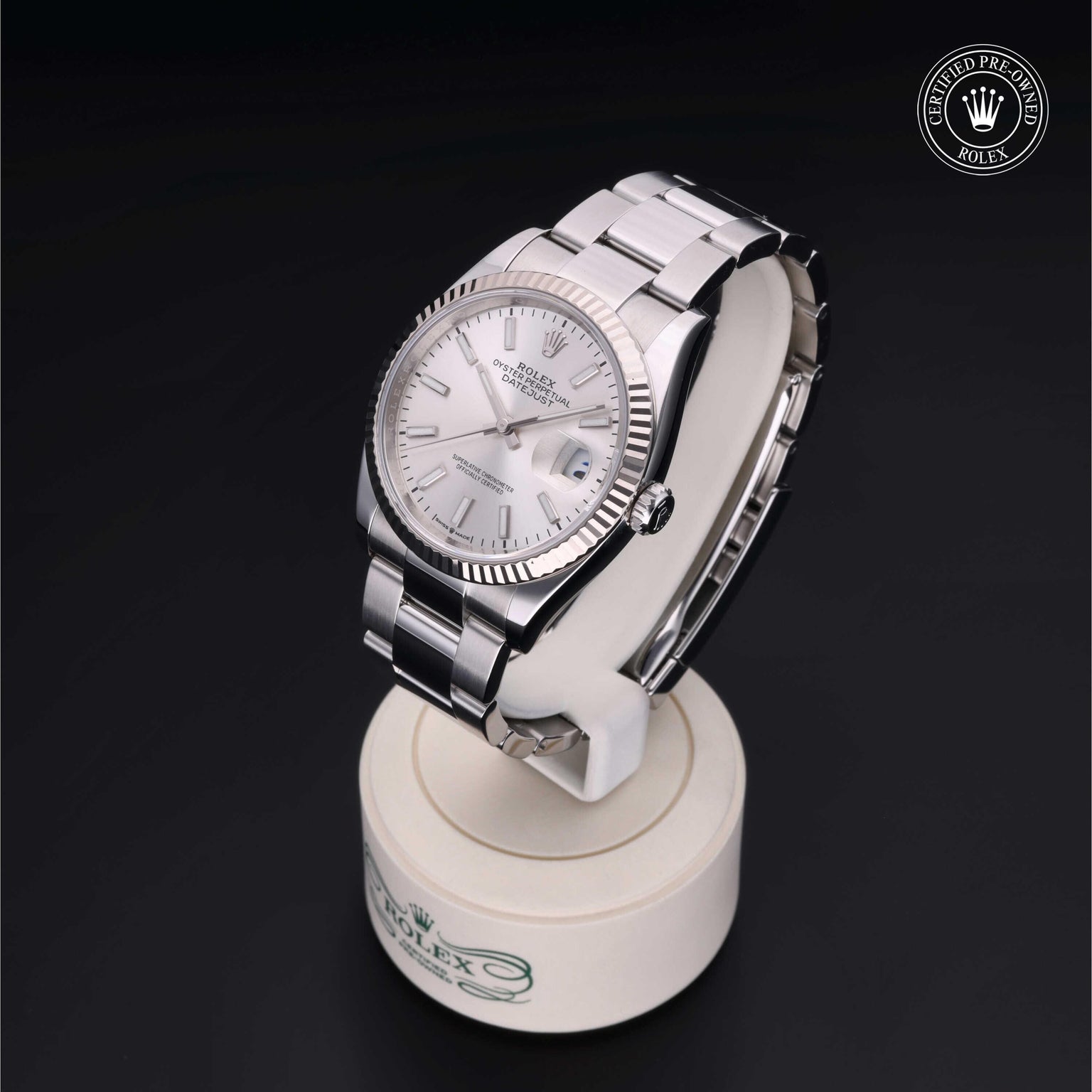Rolex Certified Pre-owned Datejust M126234-0014 front on black background