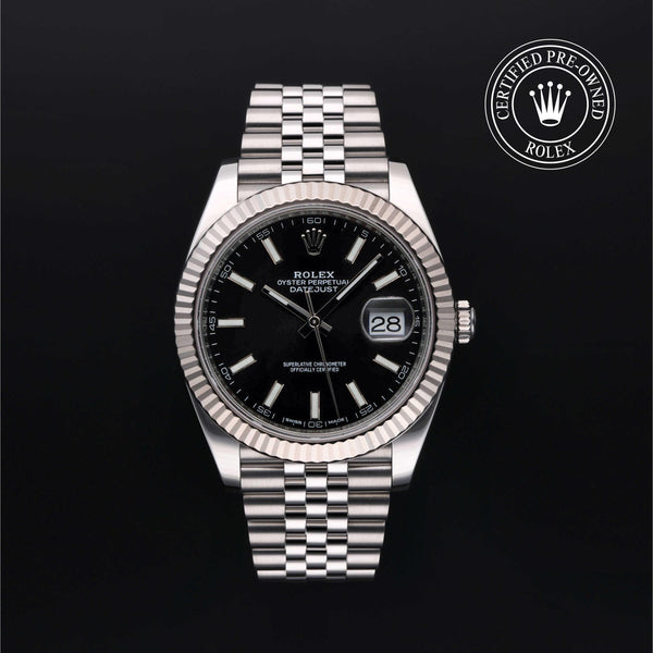 Rolex Certified Pre-owned Datejust M126334-0018 front on black background