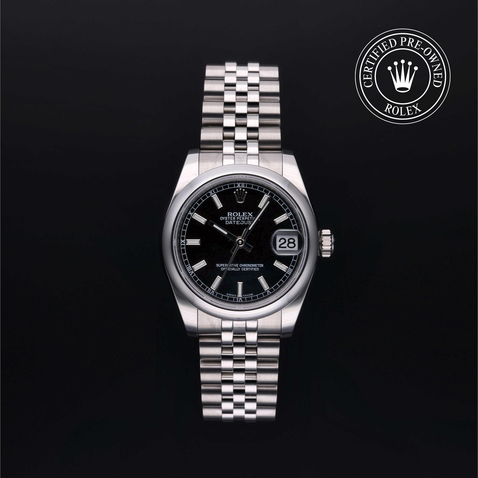Rolex Certified Pre-owned Lady Datejust M178240-0016 front on black background