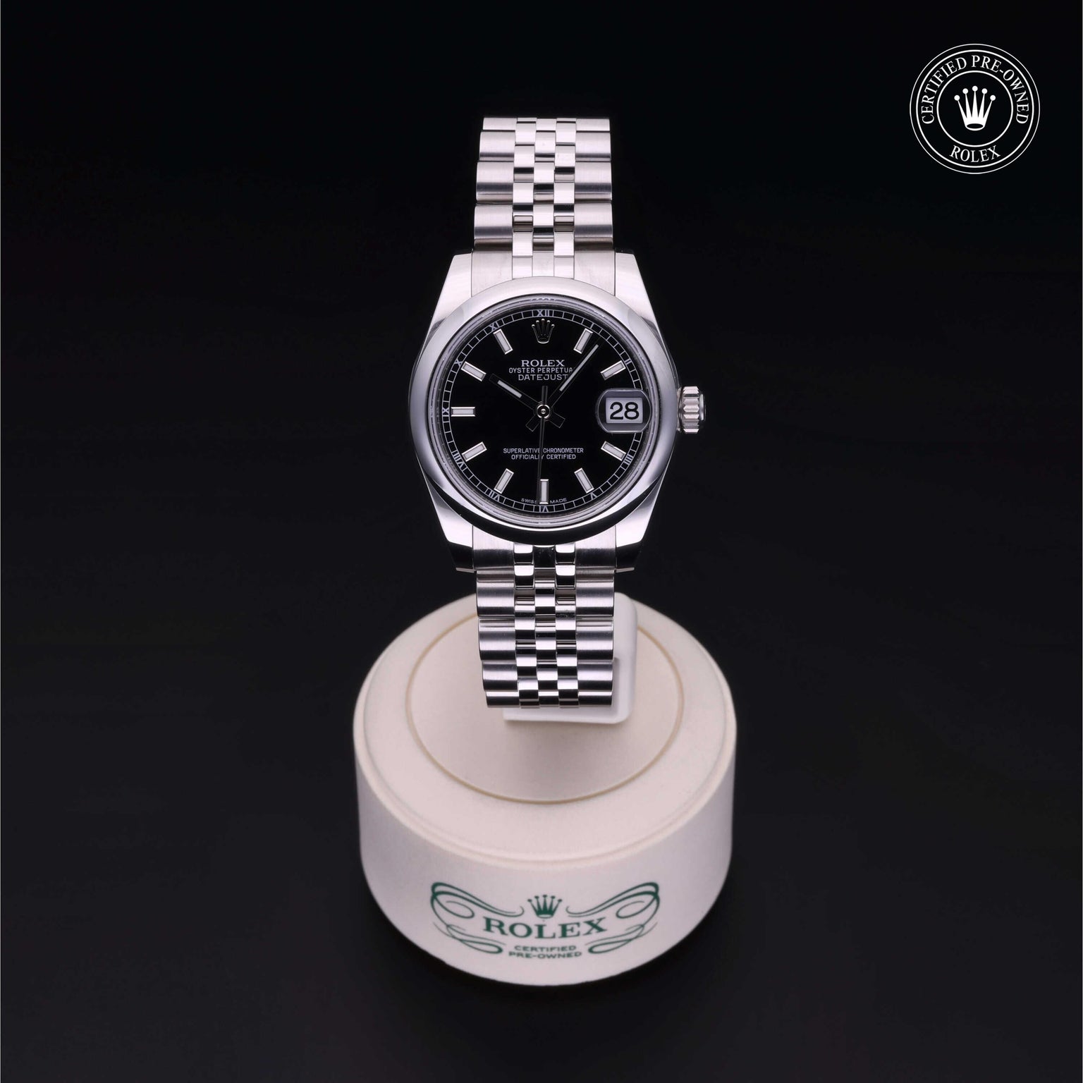 Rolex Certified Pre-owned Lady Datejust M178240-0016 front on black background