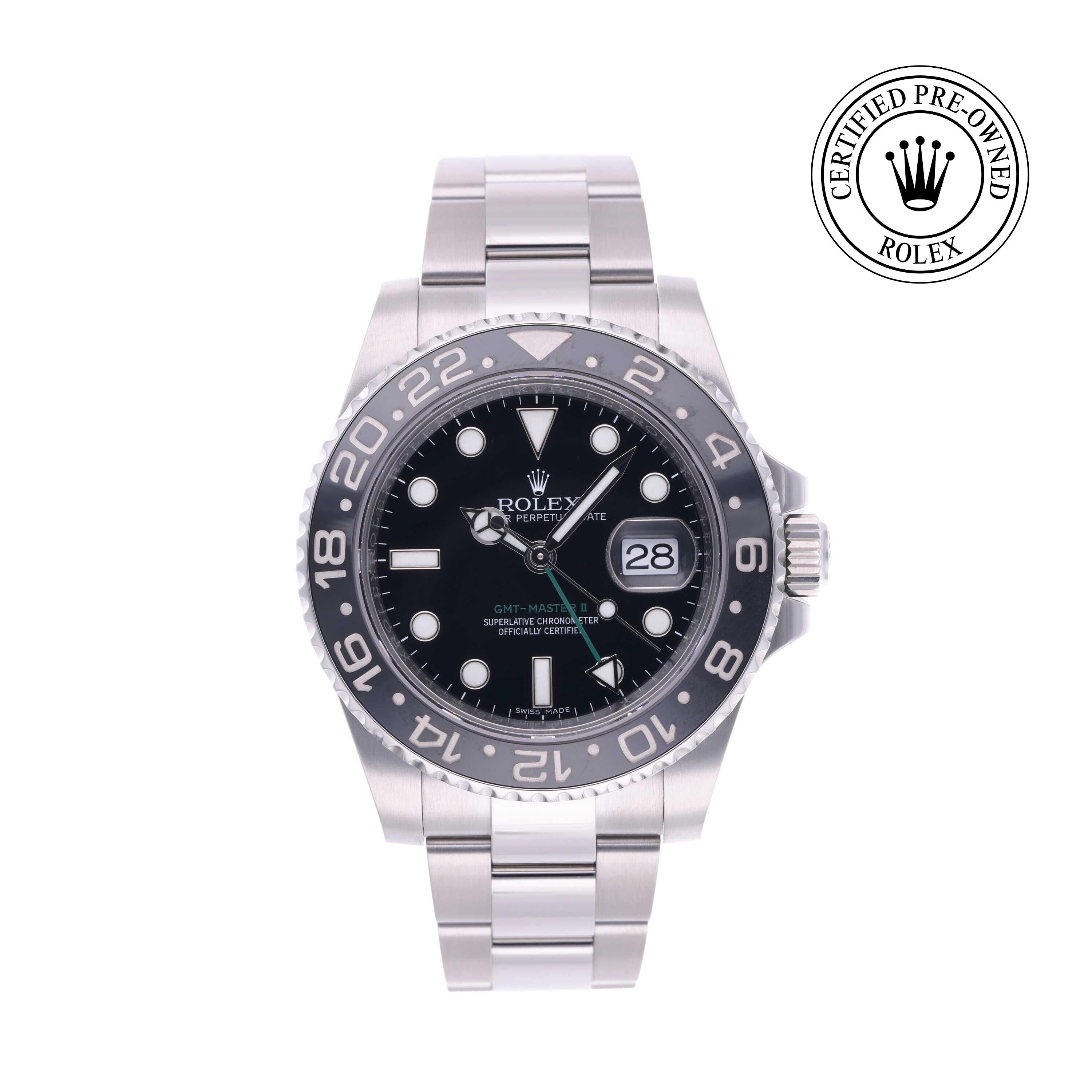 Rolex Certified Pre-owned GMT M116710LN-0001 front on white background