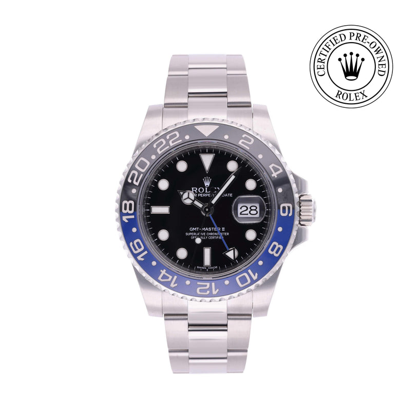 Rolex Certified Pre-owned GMT M116710BLNR-0002 front on white background