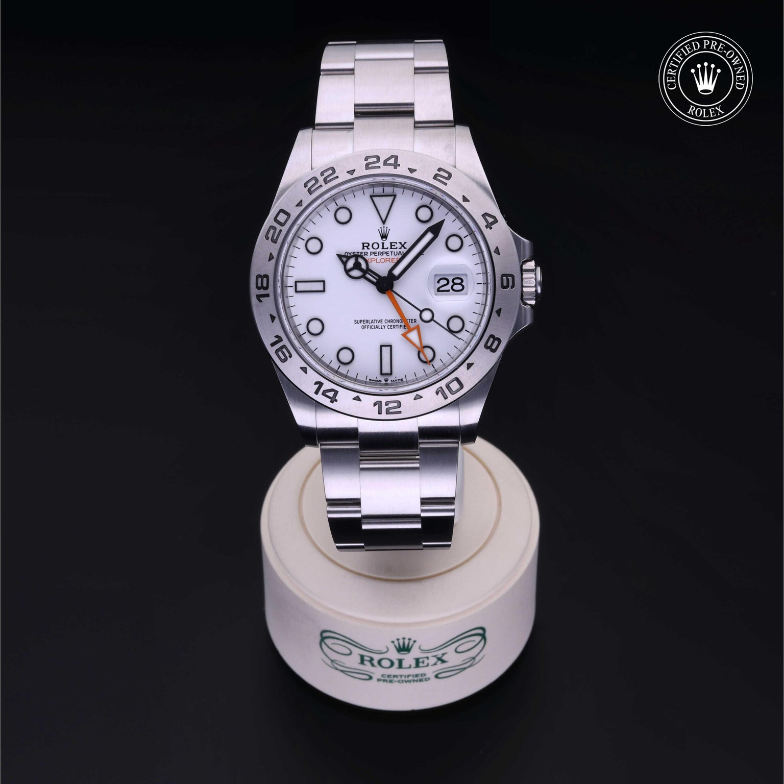 Rolex Certified Pre-owned Explorer M226570-0001 front on black background