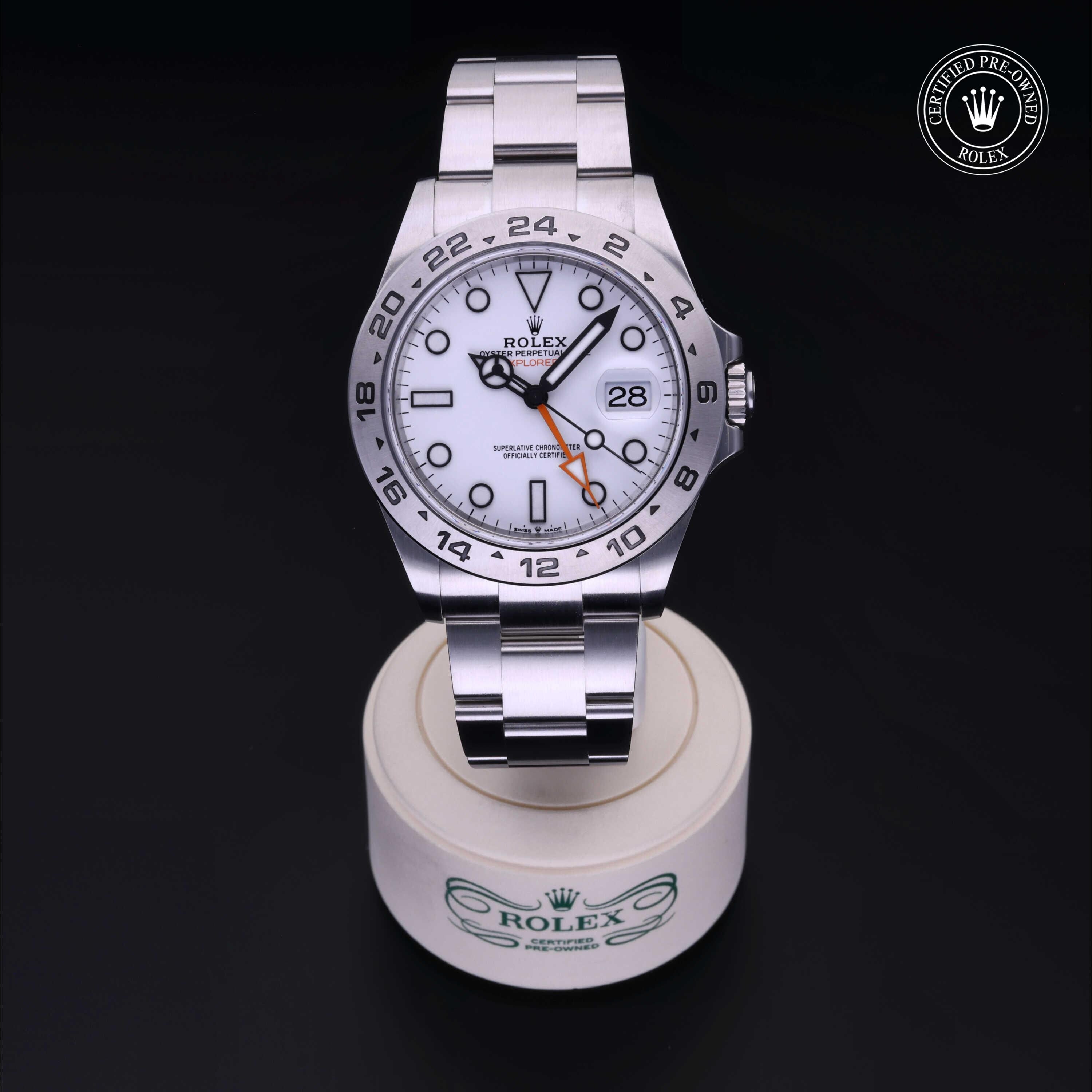 Rolex Certified Pre-owned Explorer M226570-0001 front on black background