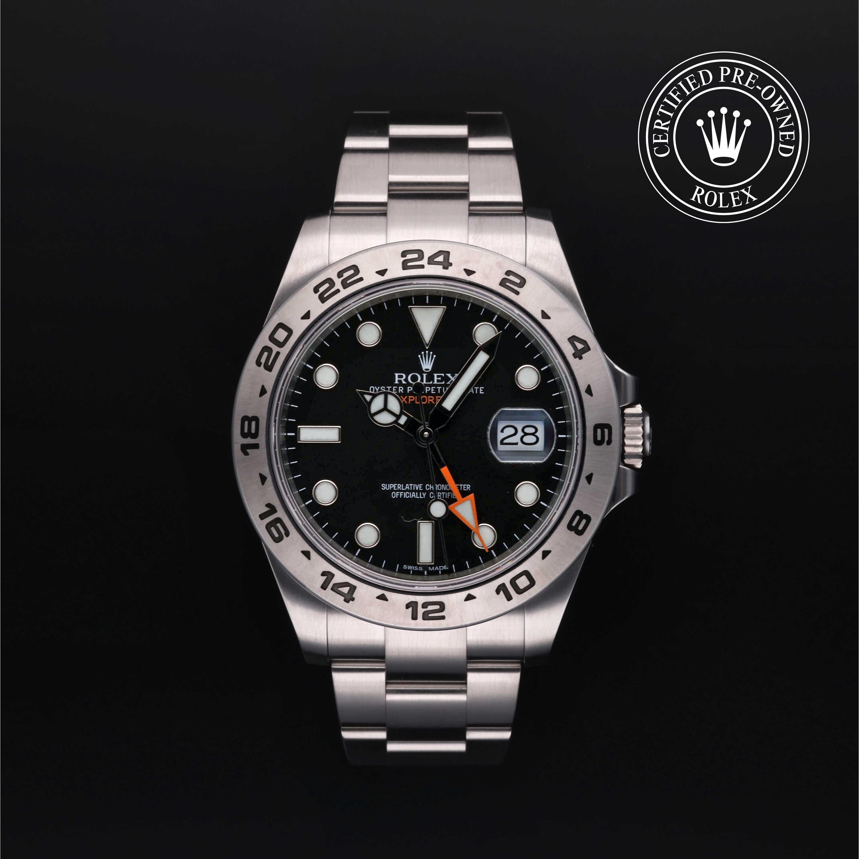 Rolex Certified Pre-owned Explorer M216570-0002 front on black background