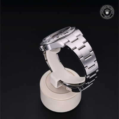 Rolex Certified Pre-owned Explorer M216570-0002 front on black background