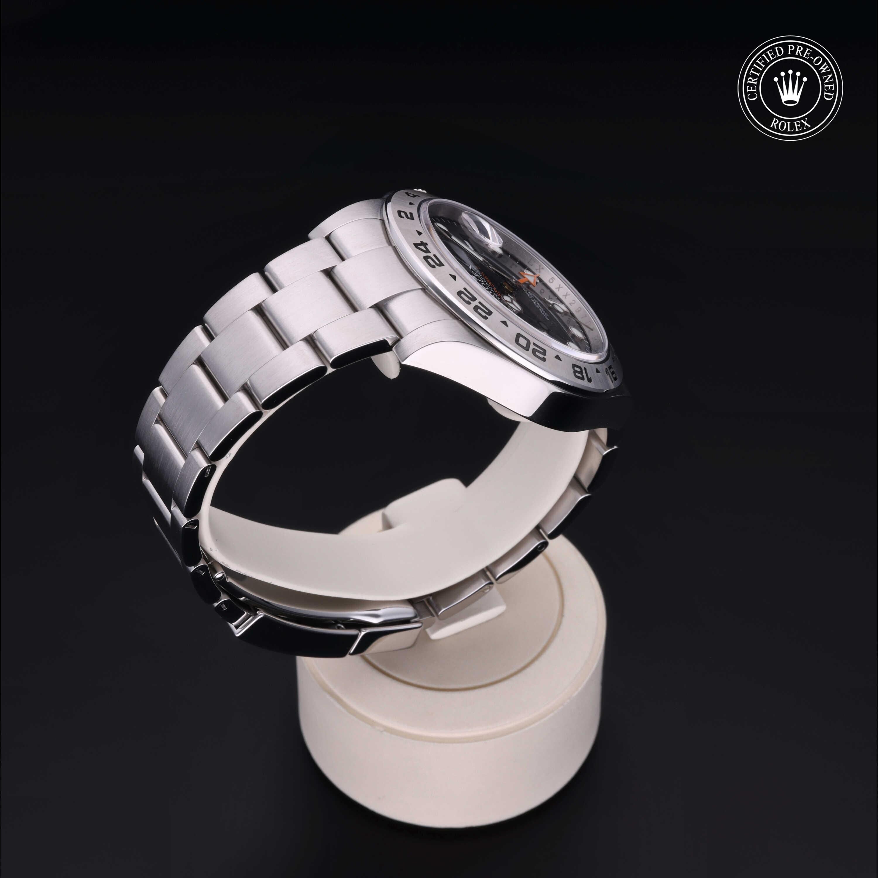 Rolex Certified Pre-owned Explorer M216570-0002 front on black background