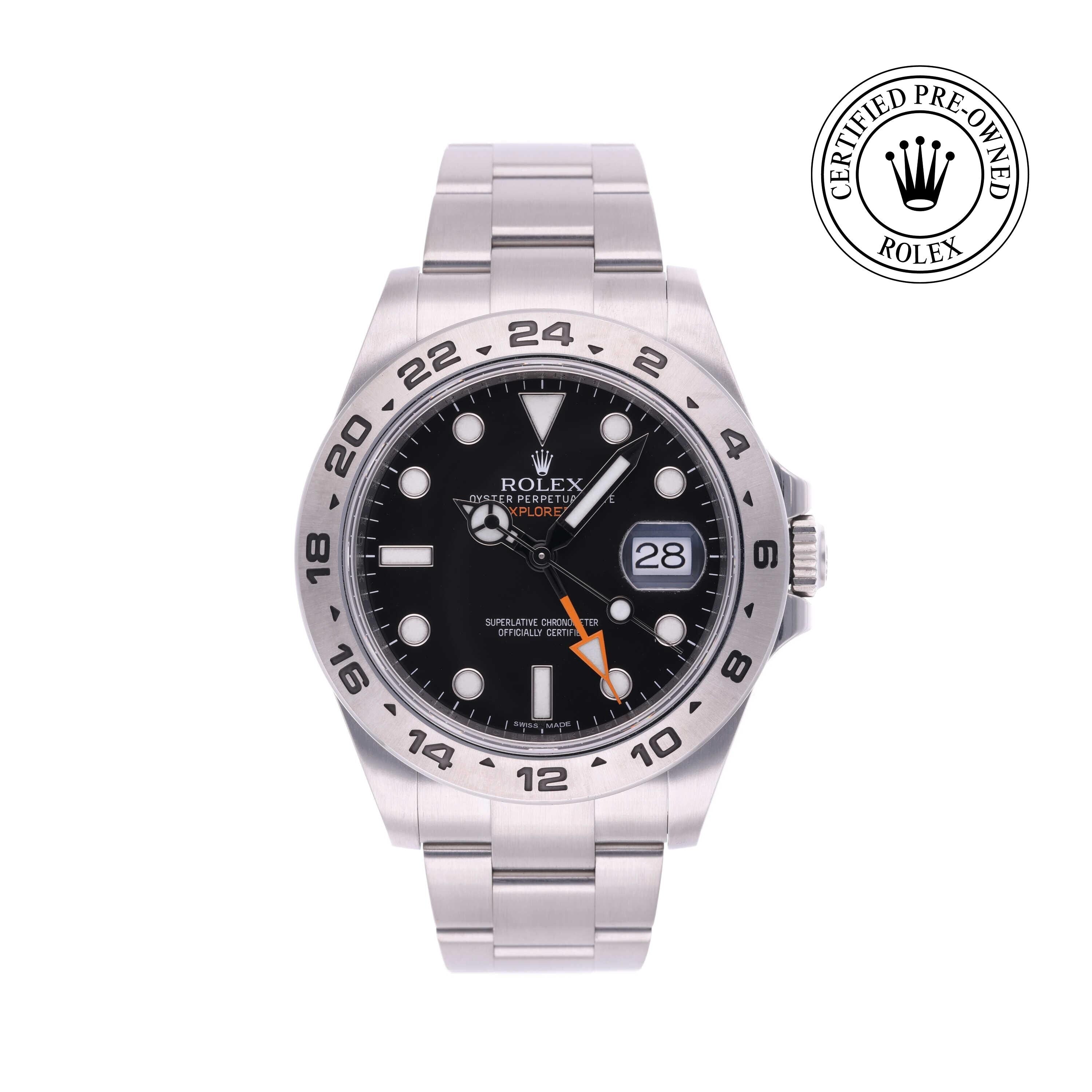 Rolex Certified Pre-owned Explorer M216570-0002 front on white background