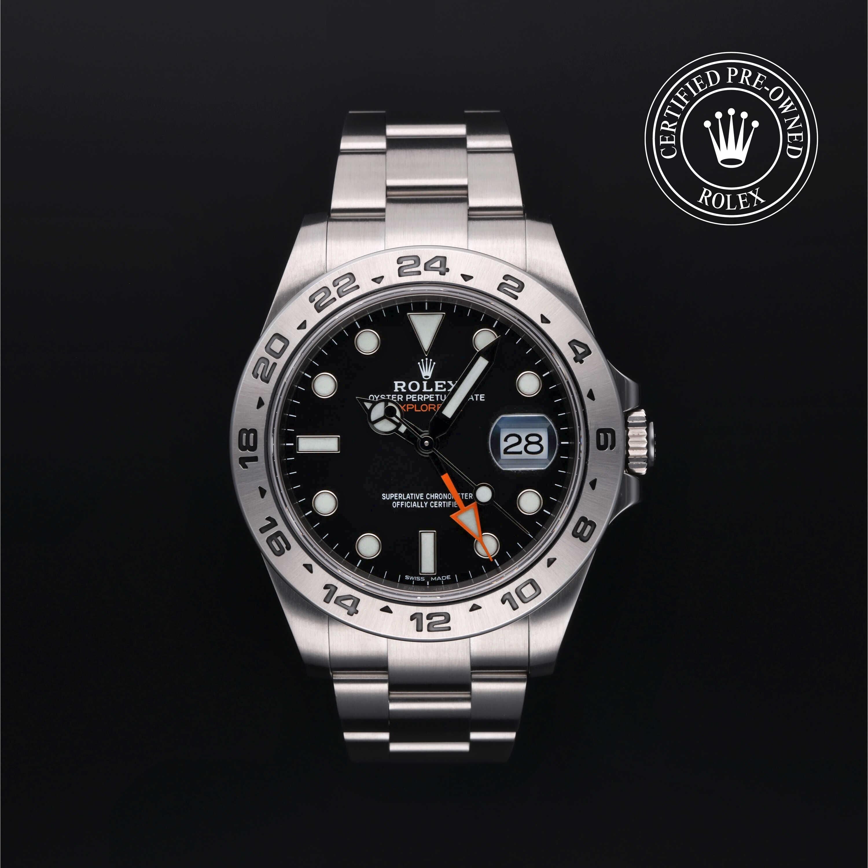 Rolex Certified Pre-owned Explorer M216570-0002 front on black background