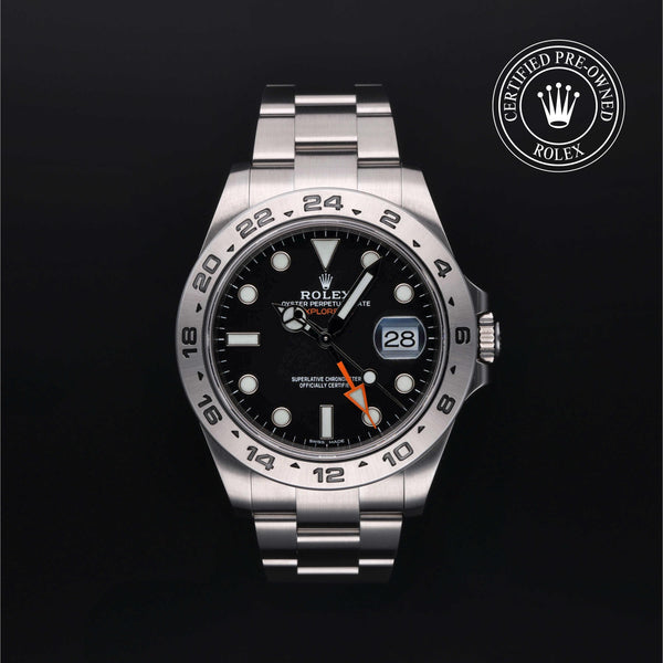Rolex Certified Pre-owned Explorer M216570-0002 front on black background