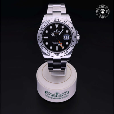 Rolex Certified Pre-owned Explorer M216570-0002 front on black background