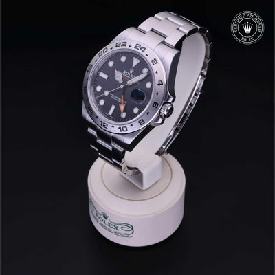 Rolex Certified Pre-owned Explorer M216570-0002 front on black background