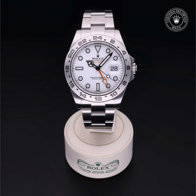 Rolex Certified Pre-owned Explorer M216570-0001 front on black background