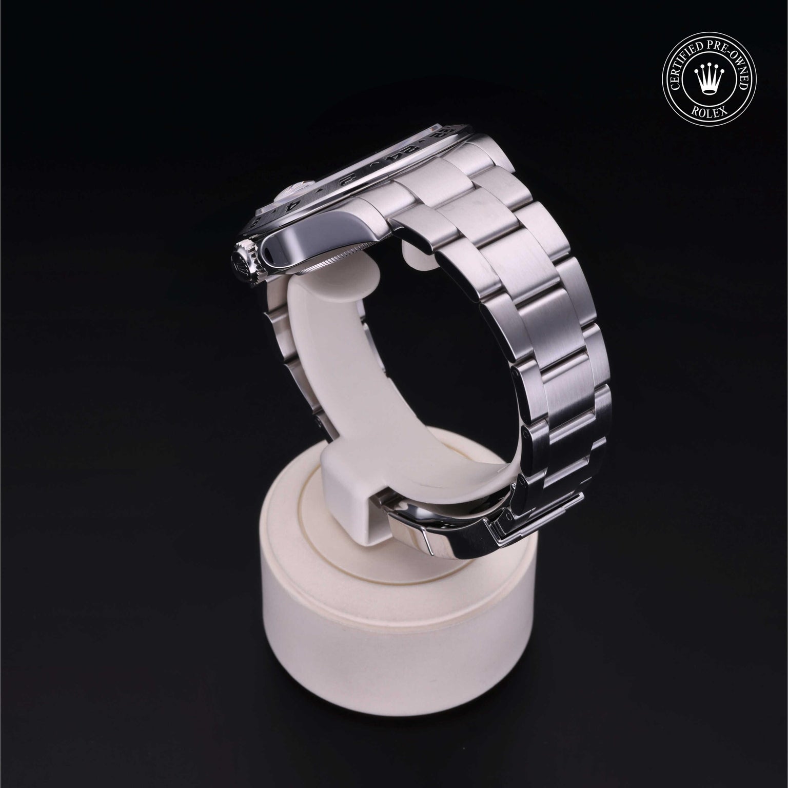 Rolex Certified Pre-owned Explorer M216570-0001 front on black background