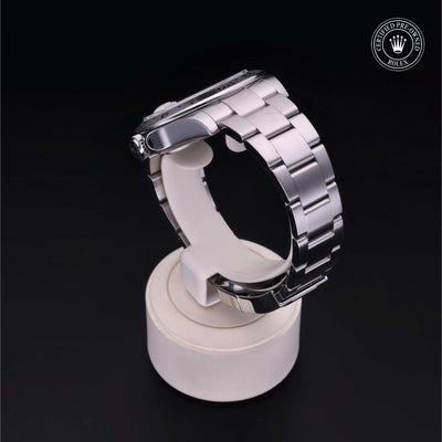 Rolex Certified Pre-owned Explorer M216570-0001 front on black background
