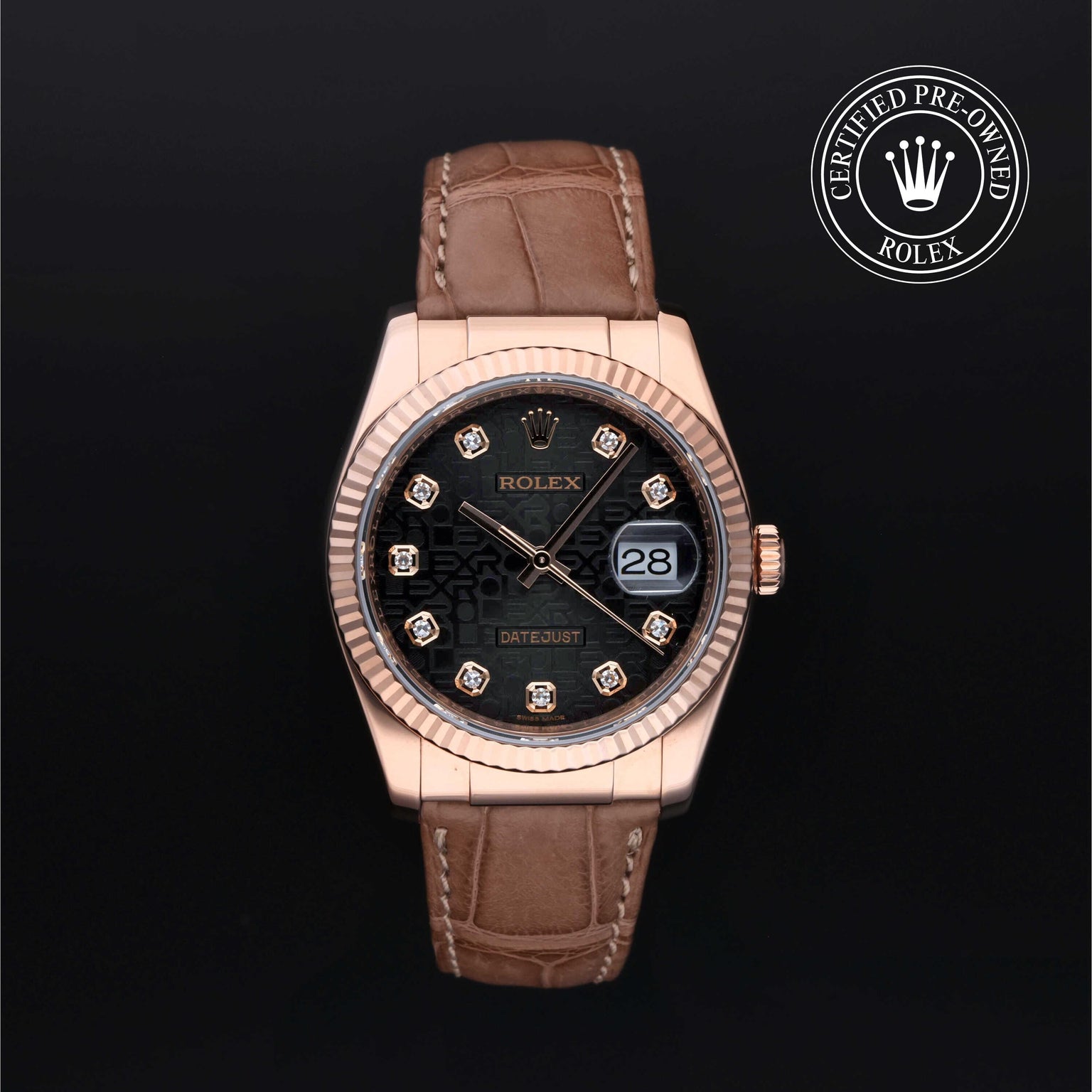 Rolex Certified Pre-owned Datejust M116135-0067 front on black background