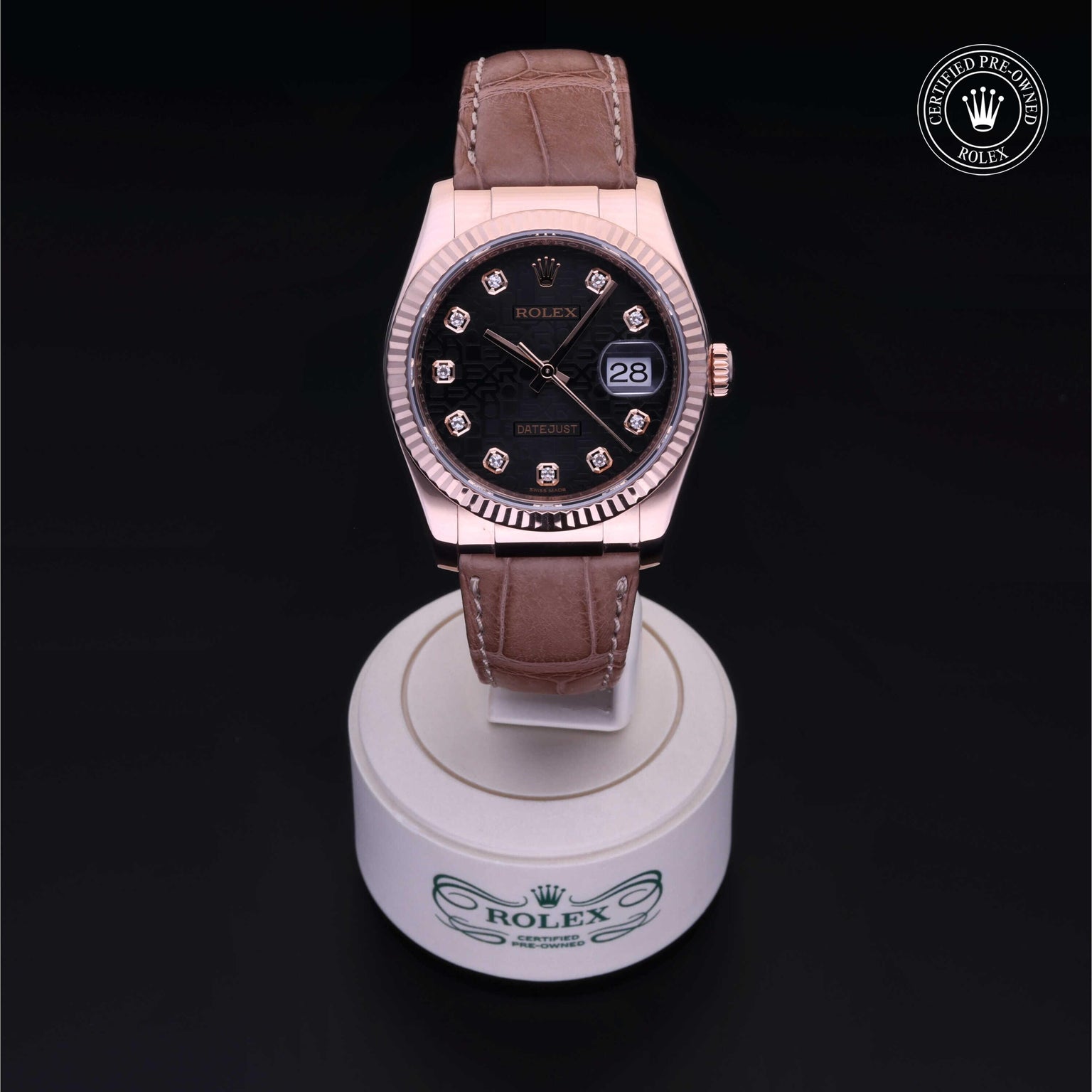 Rolex Certified Pre-owned Datejust M116135-0067 front on black background