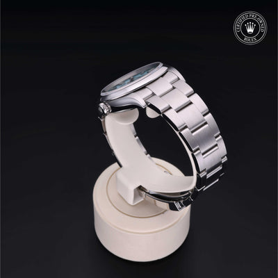 Rolex Certified Pre-owned Oyster Perpetual M126000-0006 front on black background