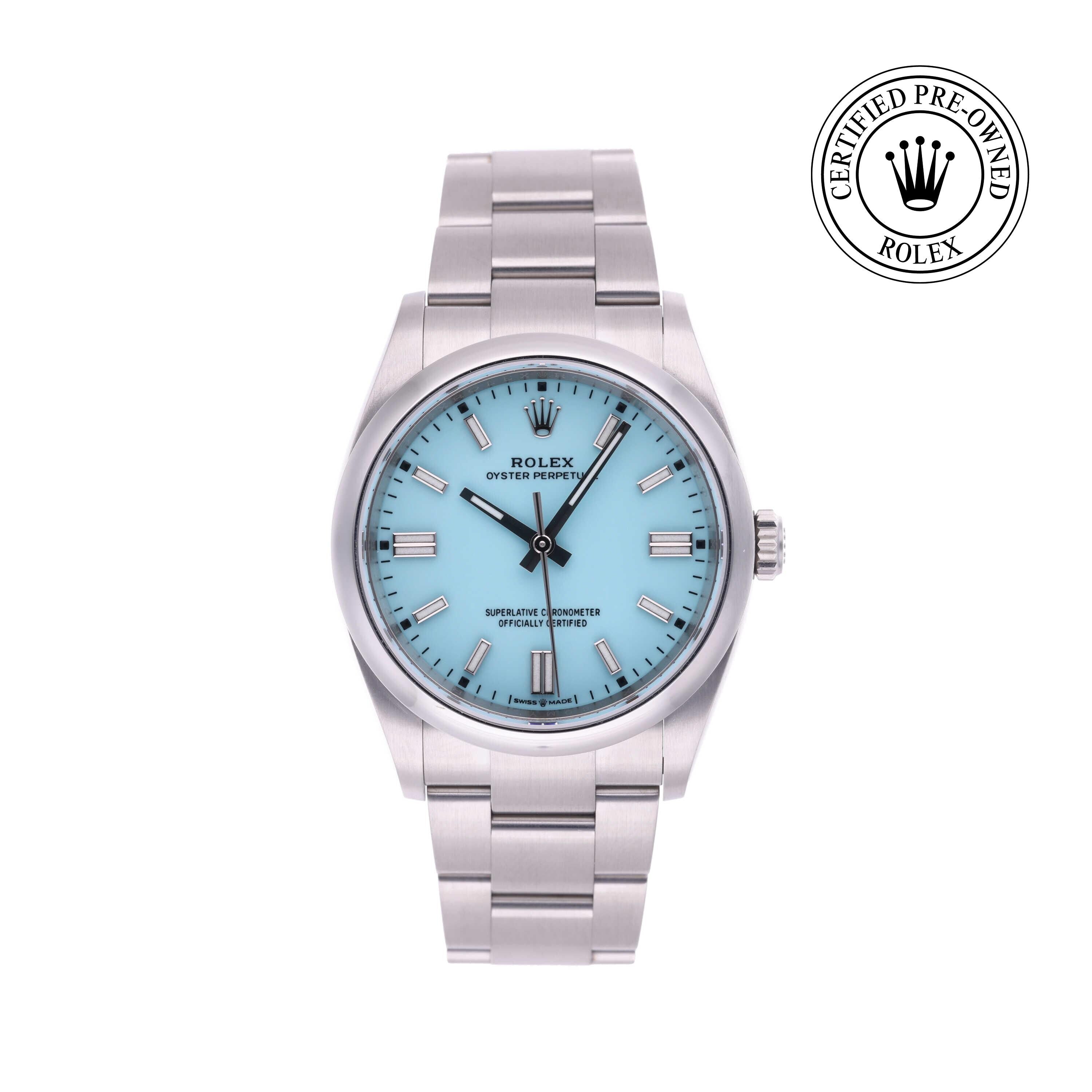 Rolex Certified Pre-owned Oyster Perpetual M126000-0006 front on white background