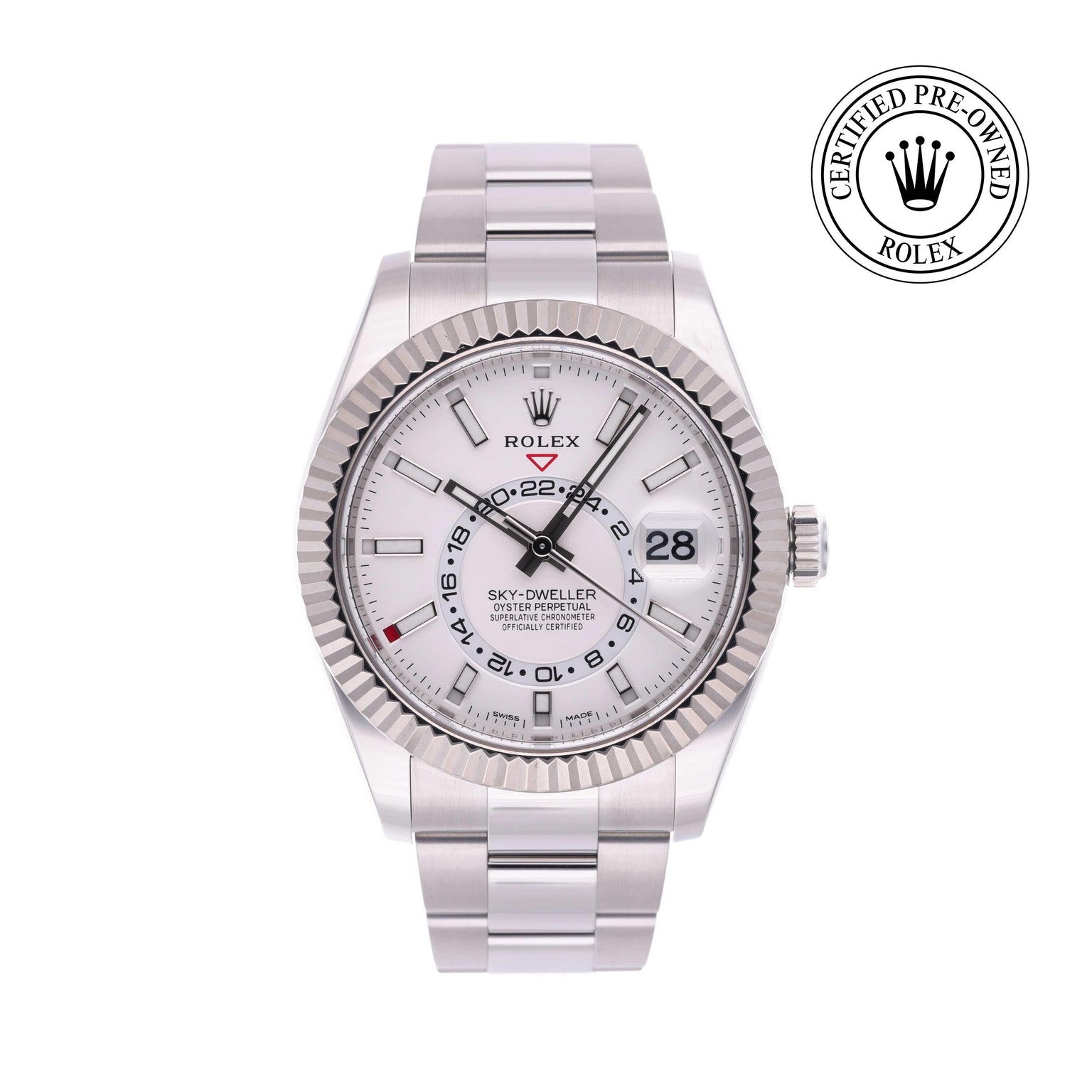 Rolex CPO Sky-Dweller M326934 front on white background