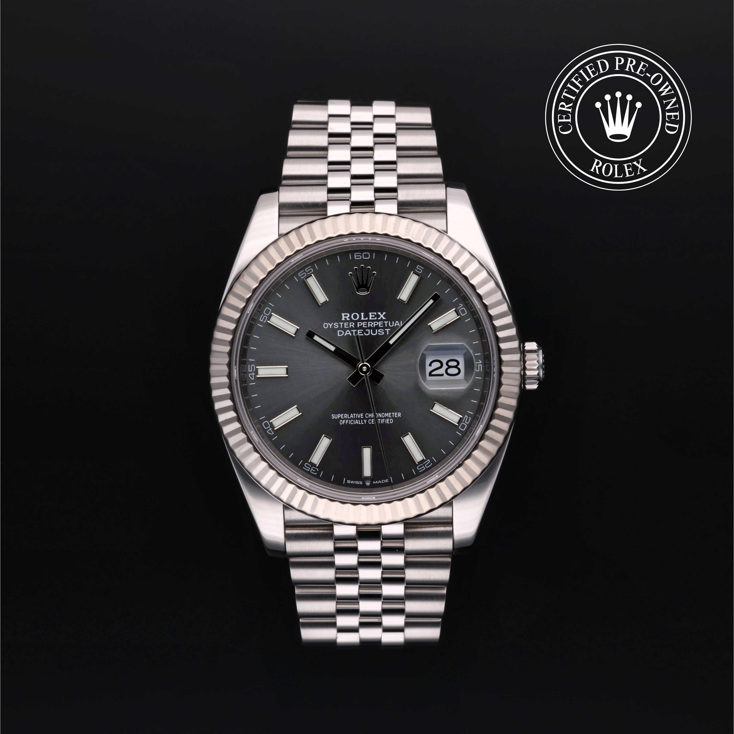 Rolex Certified Pre-owned Datejust M126334-0014 front on black background