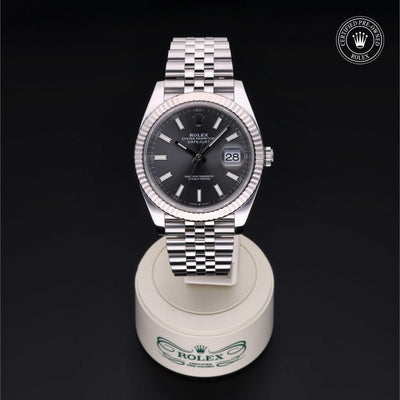 Rolex Certified Pre-owned Datejust M126334-0014 front on black background