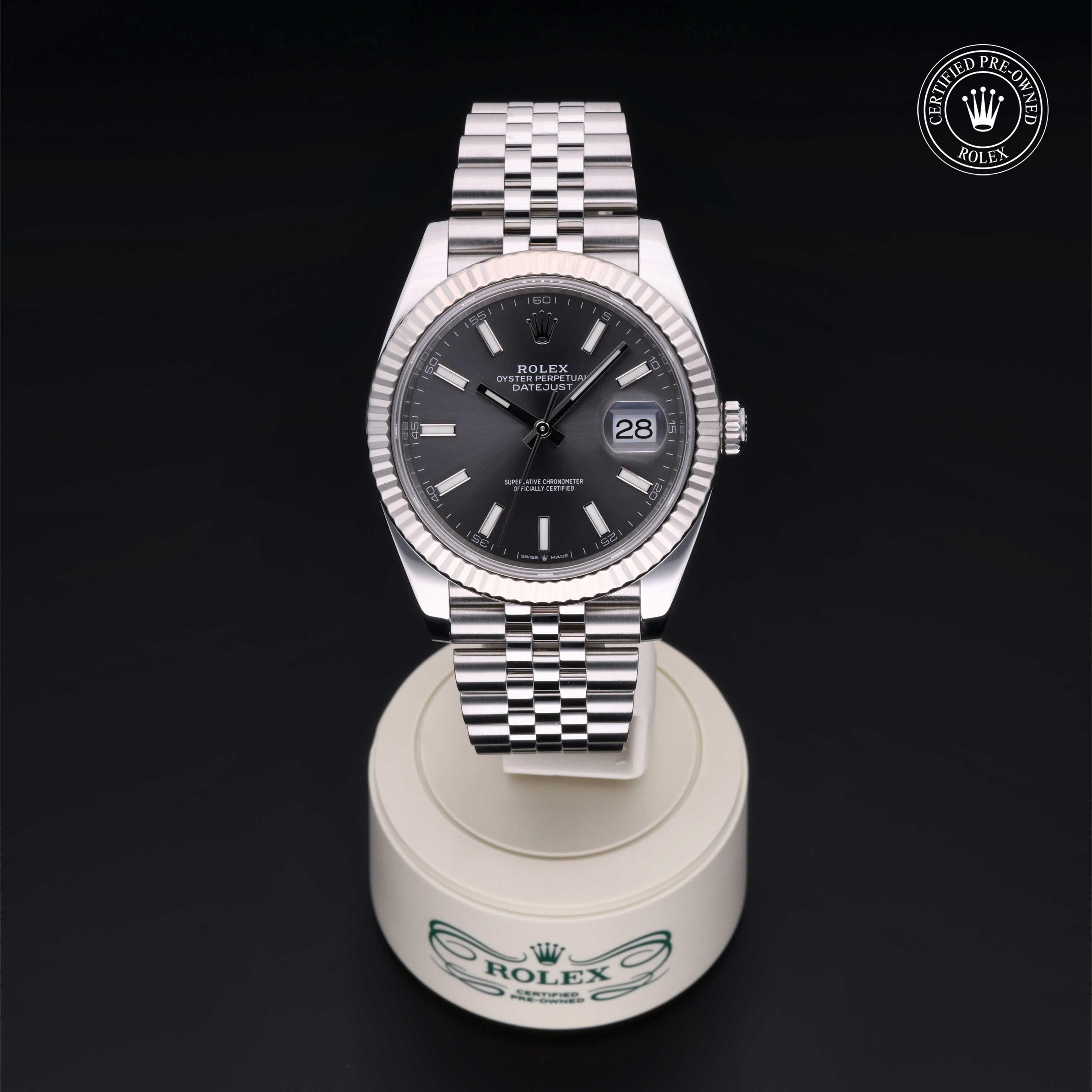 Rolex Certified Pre-owned Datejust M126334-0014 front on black background