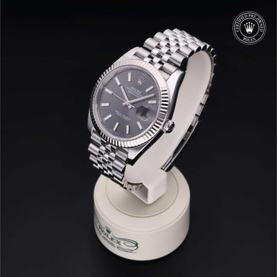 Rolex Certified Pre-owned Datejust M126334-0014 front on black background