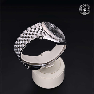Rolex Certified Pre-owned Datejust M126334-0014 front on black background