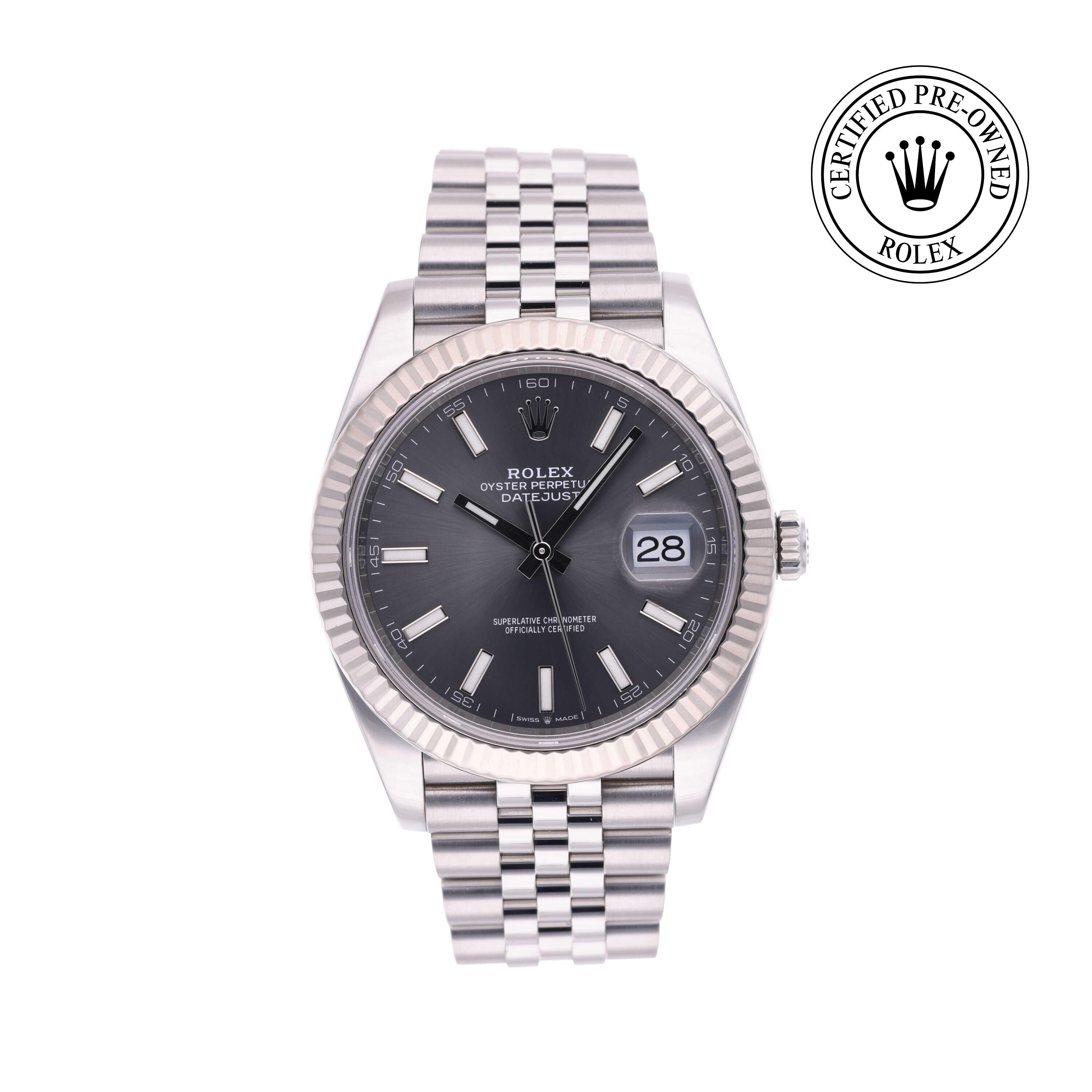 Rolex Certified Pre-owned Datejust M126334-0014 front on white background