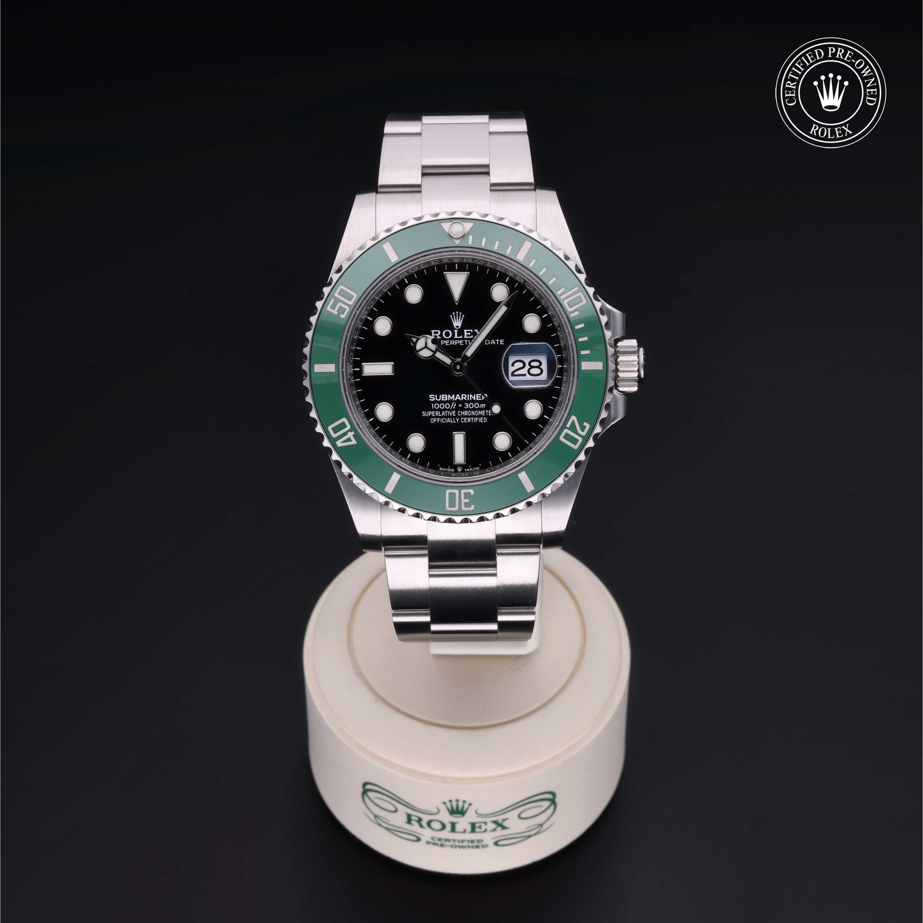 Rolex CPO Submariner M126610LV front on white background