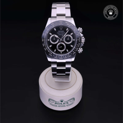 Rolex Certified Pre-owned Daytona M116500LN-0002 front on black background