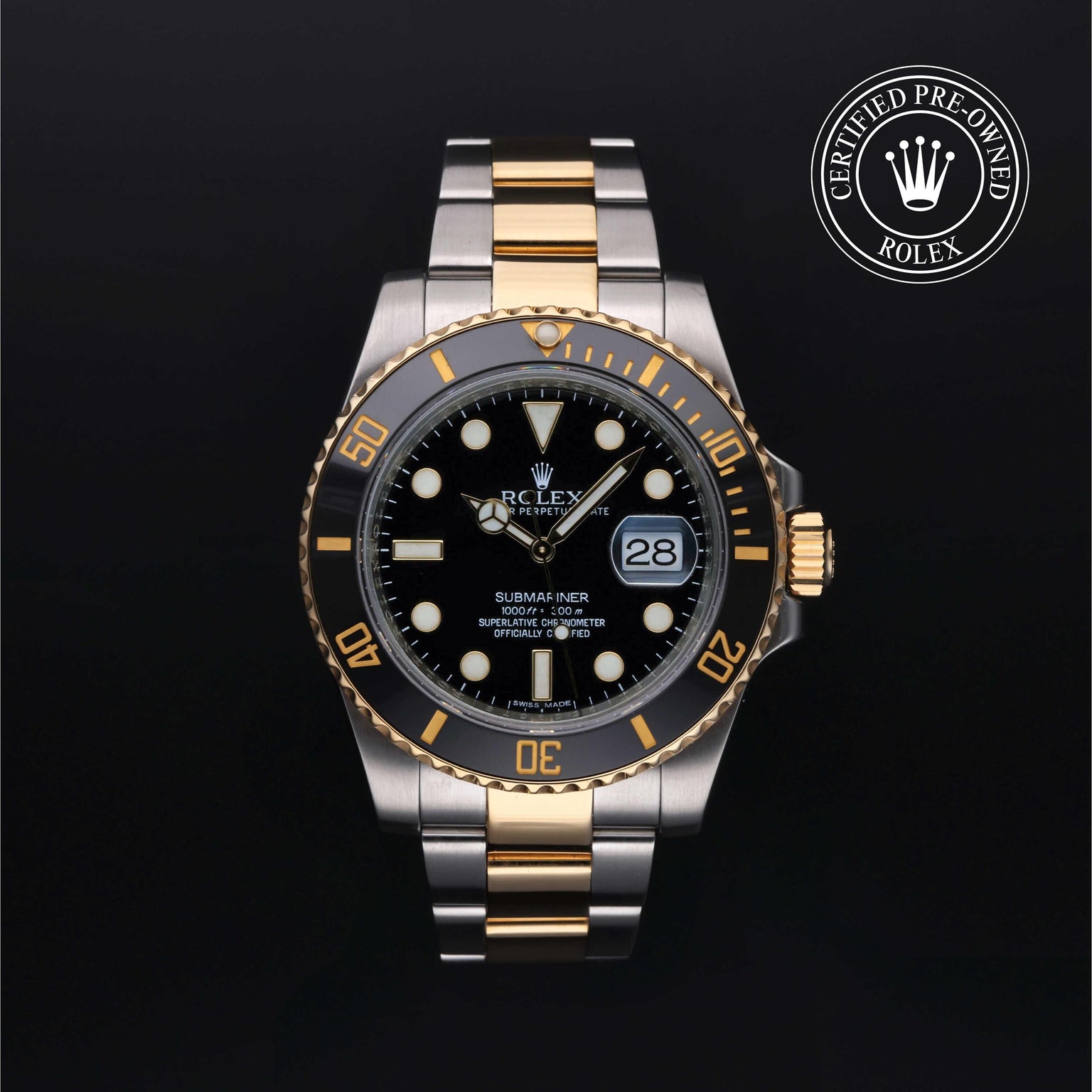 Rolex Certified Pre-owned Submariner M116613LN-0001 front on black background