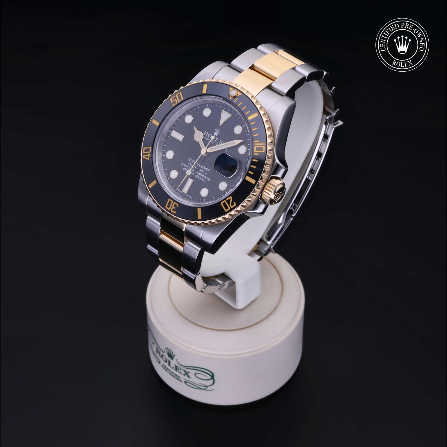 Rolex Certified Pre-owned Submariner M116613LN-0001 front on black background