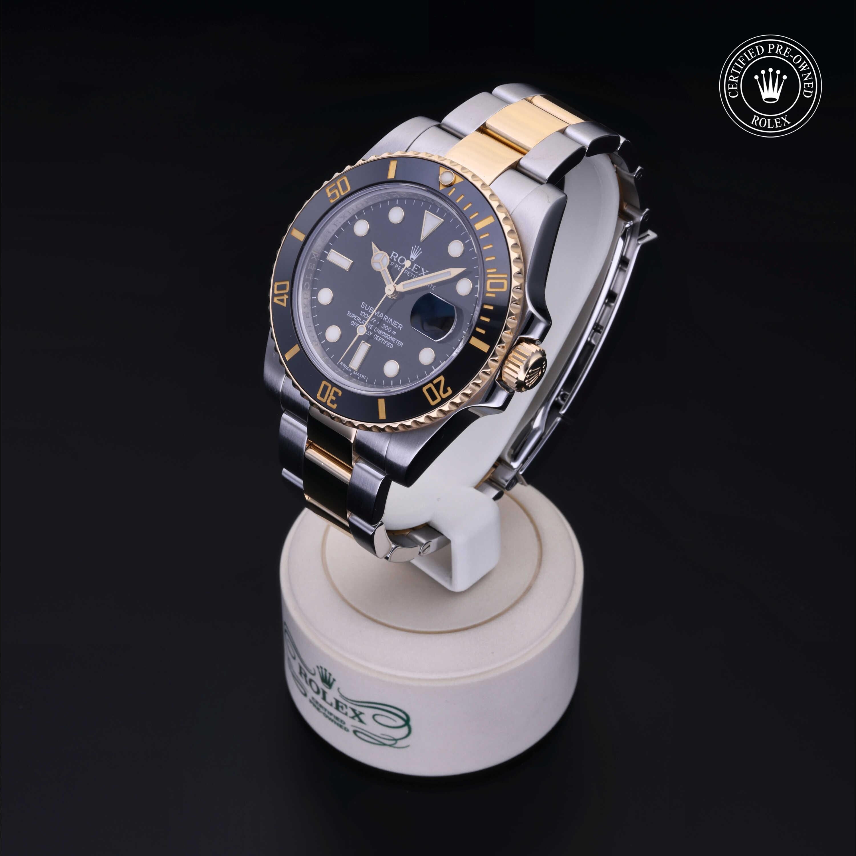Rolex Certified Pre-owned Submariner M116613LN-0001 front on black background
