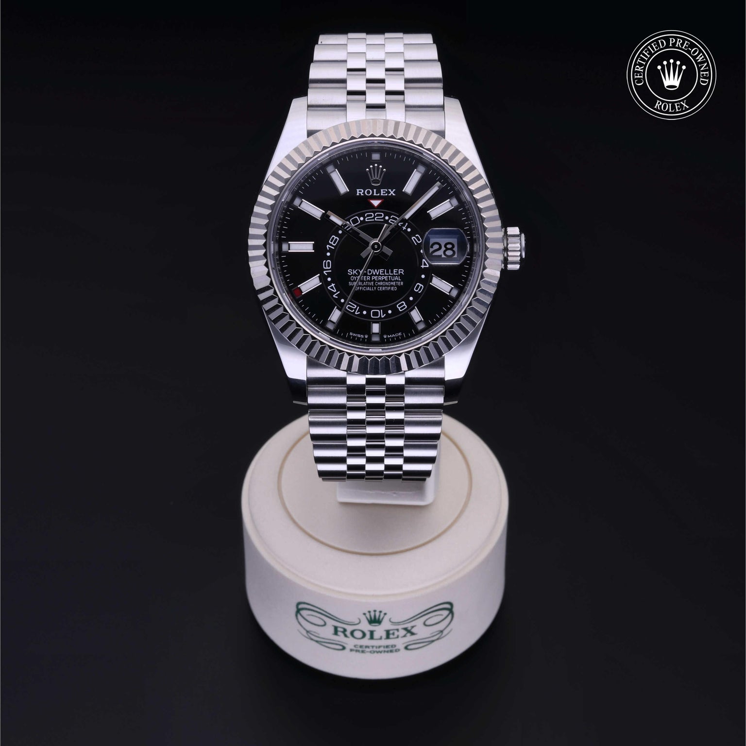 Rolex Certified Pre-owned Sky-Dweller M336934-0008 front on black background