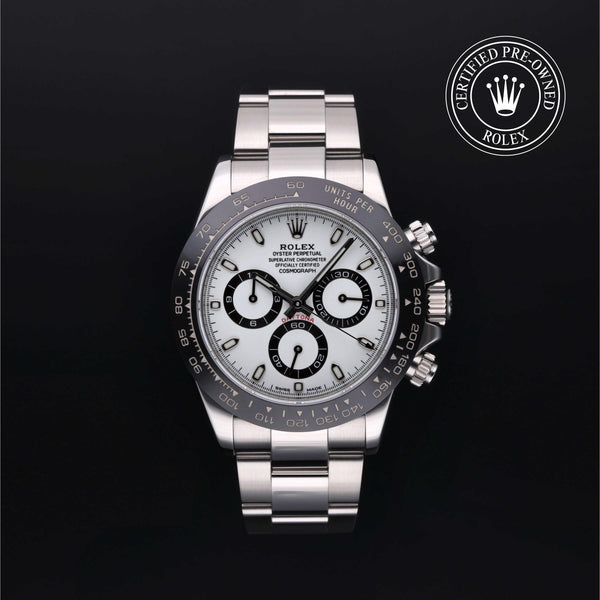 Rolex Certified Pre-owned Daytona M116500LN-0001 front on black background